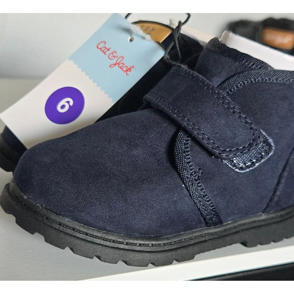 Cat & Jack Magnus Navy Blue Faux Suede Faux Fur Lined Toddler Boots Size 6 NEW